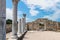 Ancient Greek basilica and marble columns in Chersonesus Taurica. Sevastopol, Crimea