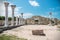 Ancient Greek basilica and marble columns in Chersonesus Taurica. Sevastopol, Crimea.