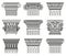 Ancient greek capitals. Architectural orders, ionic and doric antique classical capitals isolated vector illustration