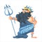 Ancient Greek god of sea and waters Poseidon, man in crown with gold trident religion and myth. Greece traditions and