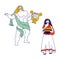 Ancient Greek Gods Characters Appolon or Phoebus Patron of Light and Arts and Hesita or Vesta Patroness of Hearth