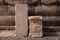 Ancient greek inscription and gladiator figure on block stones from Ephesus, Turkey