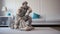 Ancient Greek Marble Man Statue Cleaning Carpet In Modern House