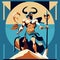 Ancient Greek mythological god with horns and shield. Vector illustration. AI Generated