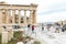 Ancient Greek ruins, columns, building. Tourists on excursions to the Acropolis, Athens, Greece