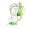 Ancient greek sculpture David goddess head with greenery bouquet, Watercolor Antique Greece mythology statues bust hand