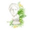 Ancient greek sculpture Venus goddess head with tropical leaves flowers, Watercolor Antique Greece mythology statues