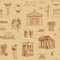 Ancient Greek seamless pattern with hand-drawn sketches