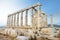 The Ancient Greek temple of Poseidon at Cape Sounion, one of the major monuments of the Golden Age of Athens