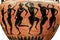 Ancient greek terracotta neck-amphora with flute player and dancers