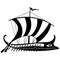 Ancient Greek trireme. Vector black and white illustration