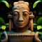 Ancient guardian. Mystical portrait of Maya totem deity's enigmatic face. AI-generated