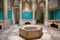 Ancient hamam in the Persian style with columns and beautiful walls decorated with tiles