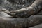 Ancient Hands of the big ruin Buddha stupa at Wat Si Chum temple Sukhothai Unesco Historical Park, The travel destination