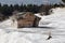 Ancient hellenic tomb submerged in travertine pool in Hierapolis, Pamukkale in Turkey scenic view