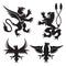 Ancient heraldic griffins symbols of black majestic beasts with body of lion, angel wings and eagle heads. For heraldic design or