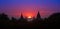 Ancient historical site Bagan in Myanmar at majestic sunset