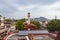 ancient holy jain trample entrance with cloudy sky and mountain background