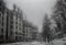 Ancient hotel abandoned under a heavy snowfall