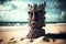 ancient idols totem tiki mask on beach