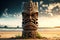 ancient idols totem tiki mask on beach