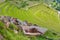 Ancient Inca circular terraces in Sacred Urubamba Valley of Incas, Peru