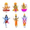 Ancient Indian Hindu Gods and Deity with Brahma, Surya, Soma, Shiva, Yama and Vishnu Vector Set