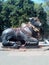 Ancient indian statue of nandi big cow stne art