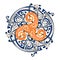 Ancient Irish symbol. Ethnic magic sign. Celtic knot pattern. Triple trickle Celtic spiral ornament. Old triskelion vintage. Print