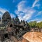 Ancient Khmer architecture. Panorama view of Bayon temple at Angkor Wat complex, Siem Reap, Cambodia