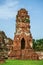 Ancient Khmer-style prangs and old brick wall on the historical island of Wat Mahathat,Phra Nakorn Sri Ayutthaya,Thailand.A UNESCO