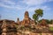 Ancient Khmer-style prangs,old pagodas and ruins at Wat Mahathat,Phra Nakorn Sri Ayutthaya,Thailand.A UNESCO World Heritage Site.