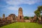 Ancient Khmer-style prangs,old pagodas and ruins at Wat Mahathat,Phra Nakorn Sri Ayutthaya,Thailand.A UNESCO World Heritage Site.