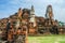 Ancient Khmer-style prangs,old pagodas and ruins at Wat Mahathat,Phra Nakorn Sri Ayutthaya,Thailand.A UNESCO World Heritage Site.