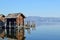 Ancient lake dwellings on a Lake, Piedmont. Italy