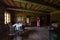 Ancient living room interior wooden house Rumsiskes Lithuania