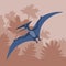 The ancient lizard pteranodon flies on the background of the forest