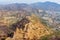 Ancient long wall with towers around Amber Fort, view from Jaigarh Fort. Rajasthan. India