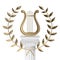 Ancient lyre with wreath on pillar 3d rendering