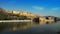 Ancient magnificent Amber fort towering on a rocky hill reflected in the lake