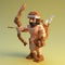 Ancient Man With Bow: Terracotta Voxel Art On Yellow Background