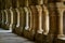 Ancient marble Column corridor of a medieval French abbey. Abbey of Fontenay, Burgundy, France, Europe