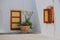 Ancient maritime courtyard white walls flowerpot plant