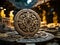 an ancient mayan coin sitting on top of a pile of bricks