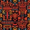 Ancient Mayan Symbols Are Intricately Woven In Embroidered Fabric. Seamless Background