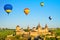 Ancient medieval Kamianets-Podilskyi castle with balloons