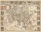 An ancient medieval map of Asia by Willem Blaeu. 1635. Sepia, illustrations.