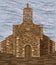 Ancient medieval spanish church in romanesque style with bells, vector
