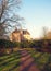 Ancient medieval stone fortress, autumn look through the valley, castle Vorden, Netherlands, Europe