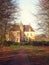 Ancient medieval stone fortress, autumn look through the valley, castle Vorden, Netherlands, Europe